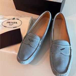 Prada powder Blue Suede Leather Loafers - Like New with Box  - Size 9